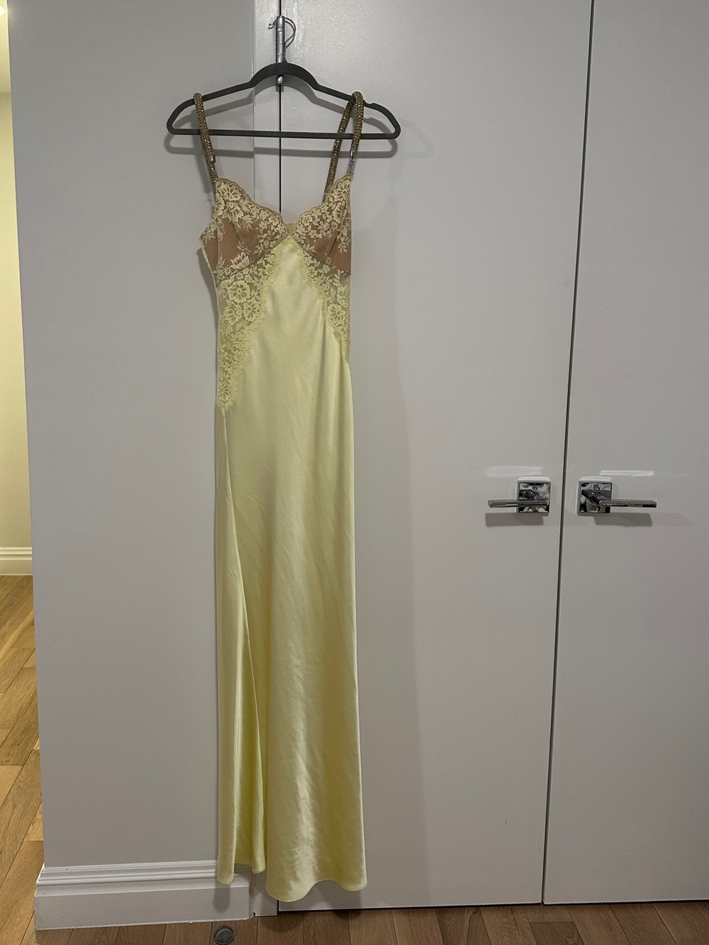 Self-Portrait Pale Yellow Lace-Trim Maxi Slip Dress - Picture 8 of 13